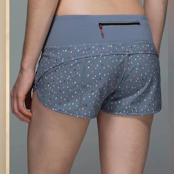 ! Lululemon Run Speed Shorts Block-It Pocket Confetti Cake Multi Blue Deni… - Picture 2 of 8